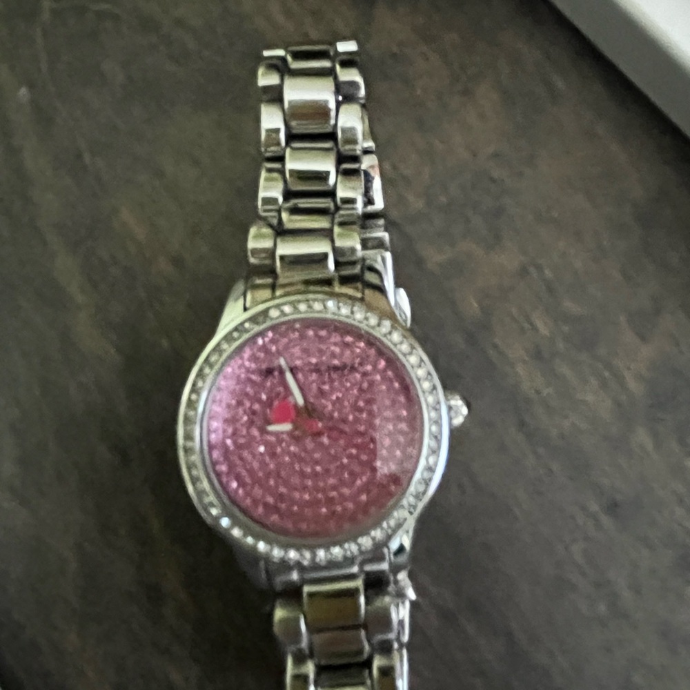 Pink and Silver Fashion Watch with Rhinestone Bezel
